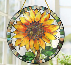 Large Acrylic Sunflower Suncatcher-Stained Glass Look, 8in, Vibrant Colors, 2D
