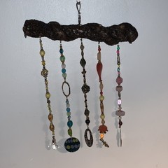 Handmade Multicolor Beaded Bohemian Suncatcher Mobile Wood Glass Metal