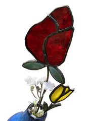 Stained Glass Valentine Rose Flower Bouquet Sun Catcher With Vase Handmade Tulip