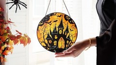 Handcrafted Halloween Suncatcher, Spooky Stained Glass Window Decor, HLW019