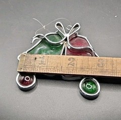 Vintage Stained Glass Bells Suncatcher Christmas Holiday Decor Green Red
