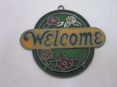Stained Glass WELCOME w/ Flowers Sparkle Ornament Suncatcher