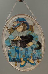 Amia Stained Glass Sun Catcher Fancy Woman Black Cat Hanging Suncatcher 9×6.5