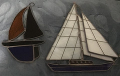 VTG. -2 Sailboat Stained Glass Suncatchers 9 &7 inches