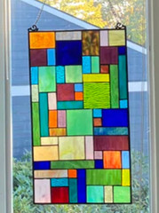 23″ Tiffany Style Stained Colorful Geometric Block Glass Window Panel Suncatcher