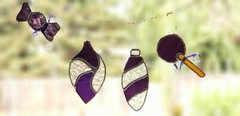 Stained Glass Sun catcher Handmade USA SET OF 4 PURPLE CHRISTMAS ORNAMENTS X