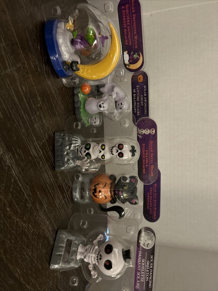 SOLAR Power DANCING HALLOWEEN Skeleton BOBBLE HEADS Sun catchers NIP Lot 5