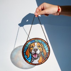 Hound Mix Stained Glass Suncatcher for Window Hanging Dog Friends Home Decor 3in