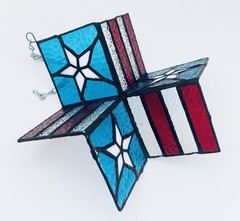 Stained Glass 3D Texas Flag Suncatcher Red Blue White Hanging Rotates Chain
