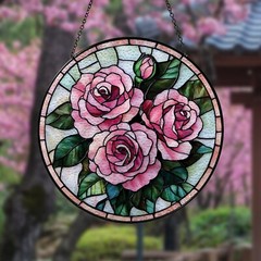 Pink Rose Stained Glass Suncatcher, Floral Window Hanging Romantic Gift
