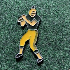Vintage Green Gold Yellow Football Player Stained Glass Ornament Sun Catcher