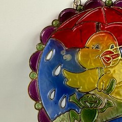 Vintage Easter Suncatcher LARGE Duck Frog Umbrella Rain New Design Inc. 8.50″