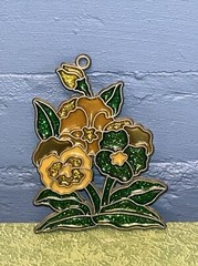 Vintage Mid Century SPARKLE SUNCATCHER Flower Pansy Glitter STAINED GLASS ART