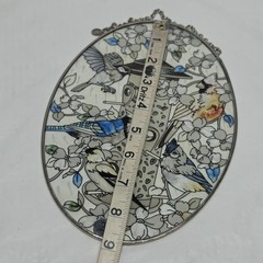 Garden Birds On The Feeder Art Glass Suncatcher Chickadee Bluebird Floral AMIA