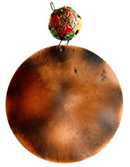 Coppered Disk 3 1/8”Mobile Attached Enameled Bead Hanger Boho Rustic Hippie EUC