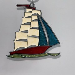 Vintage Suncatcher Sail Boat Stained Glass Look 70s 80s Nautical