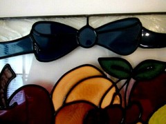 BEAUTIFUL Hand Painted Glass Art Painting FRUIT BASKET Sun Catcher Frame 20″X16″