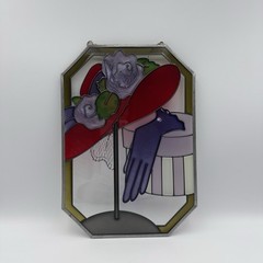 Vintage Red Hat Society Stained Glass Wall Art Window Sun Catcher Red Purple