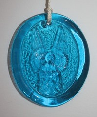 Turquoise Embossed Glass Angel Suncatcher 3X3.75