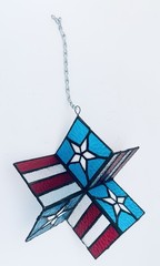 Stained Glass 3D Texas Flag Suncatcher Red Blue White Hanging Rotates Chain