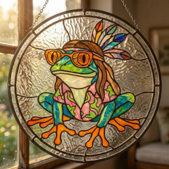 Cool Frog Stained Glass Suncatcher Fun Green Animal Window Decor