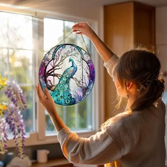 Stained Glass Window Hanging, Stained Glass Suncatcher, Peacock Sun Catcher, …