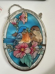 AMIA Oval Glass Birds Floral SUNCATCHER Window MULTI COLOR Beautiful NEW