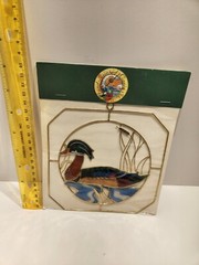 Vintage Suncatcher Capiz Shell Hummingbird Pink Flowers Hand Painted 5”