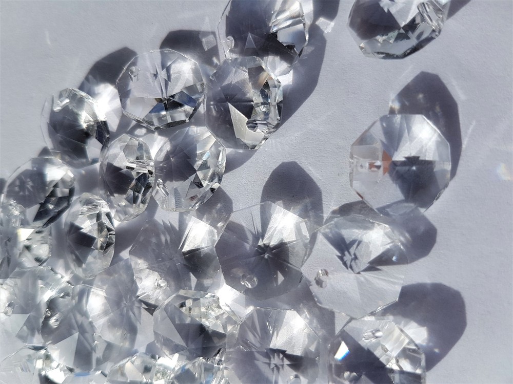 100x 14mm Clear Crystal Suncatcher Octagon beads 1Hole, rainbow prism supplies