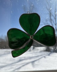Vintage Green Shamrock Clover Sun Catcher Stained Glass Lucky Irish St Patrick’s