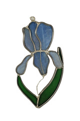 SG33 – Handcrafted Stained Glass Suncatcher, Purple Iris Flower, 7 X 4 in