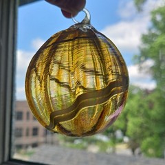 Gold Iridescent Glass Orb Suncatcher, 3 in Hanging Globe Ball