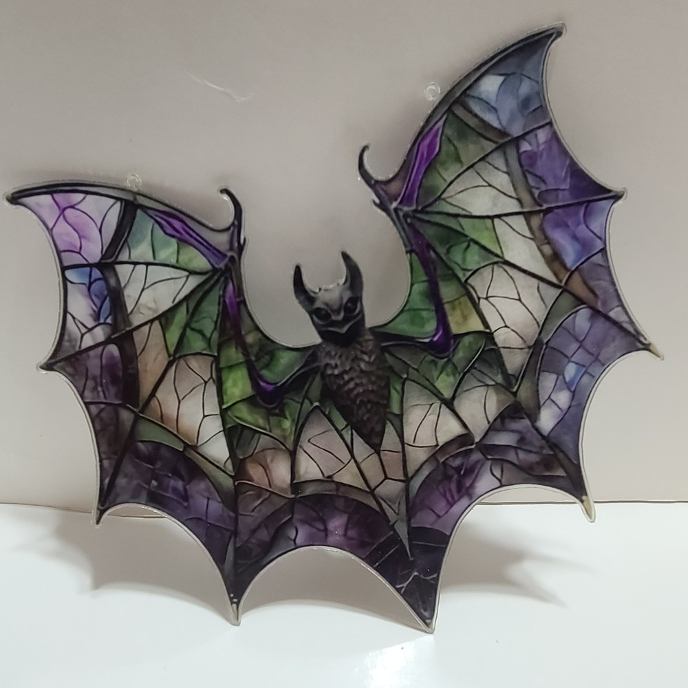 Multi-Color-Colorful Acrylic Exotic Purple Bat 8″X8″ 2D Sun catcher w/Chain