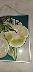 Pear Suncatcher 7 1/2″ Square. Glass? Resin? 2 Pears With Blossoms. Beautiful!