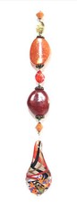 Lampwork glass frog pendant & red bead suncatcher ornament decor. Orange & green