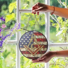 Masonic Symbol American Flag Stained Glass Suncatcher, Freemason Lodge Gift
