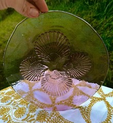 Chet Cole Lilac Seashell Motif Glass Serving Plater- 9×9 Excellent Vintage Piece