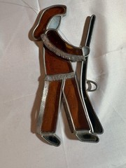 Vintage Handmade Stained Glass Hunter Rifle Western Suncatcher Wall Art