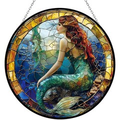 Mermaid Suncatcher Stained Glass Window Decor for Garden Gift for Women