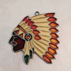 Vintage Stained Glass Suncatcher Native American Western Ornament or Decor