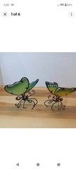 Set of 2 Metal stain glass style Butterfly Pot Perchers Green/ Green Yellow