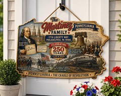 Personalized Pennsylvania USA Americana Wooden Sign with Rope