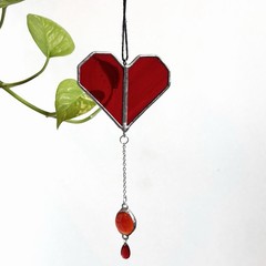 Stained Glass Red Heart Suncatcher: Gothic Car Charm Window Hanging Decor
