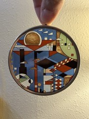 Round Stained Glass Abstract Geometric Suncatcher, Multicolor Metal Frame
