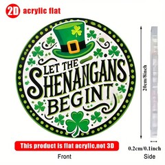 St. Patrick’s Day Acrylic Decor Let The Shenanigans Begin Round Clover Hat Sign