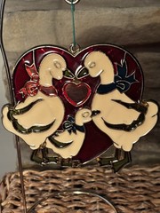 Vtg 3 Duck Family Stained Glass Suncatcher Farmhouse Country Primitive