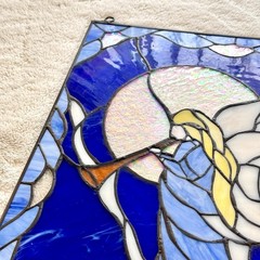Vintage Kirkland Angel Stained Glass Sun Catcher Window 20″ x 14″ Blue *READ*