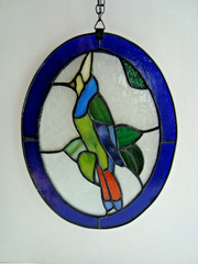 Stained Glass Tropical Bird Hanging Suncatcher Leaded ~ 9″ by 7″