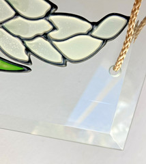 Floral Painted Beveled Glass Sun Catcher Square White Hyacinth Green Leaves 8×8