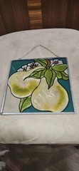 Pear Suncatcher 7 1/2″ Square. Glass? Resin? 2 Pears With Blossoms. Beautiful!